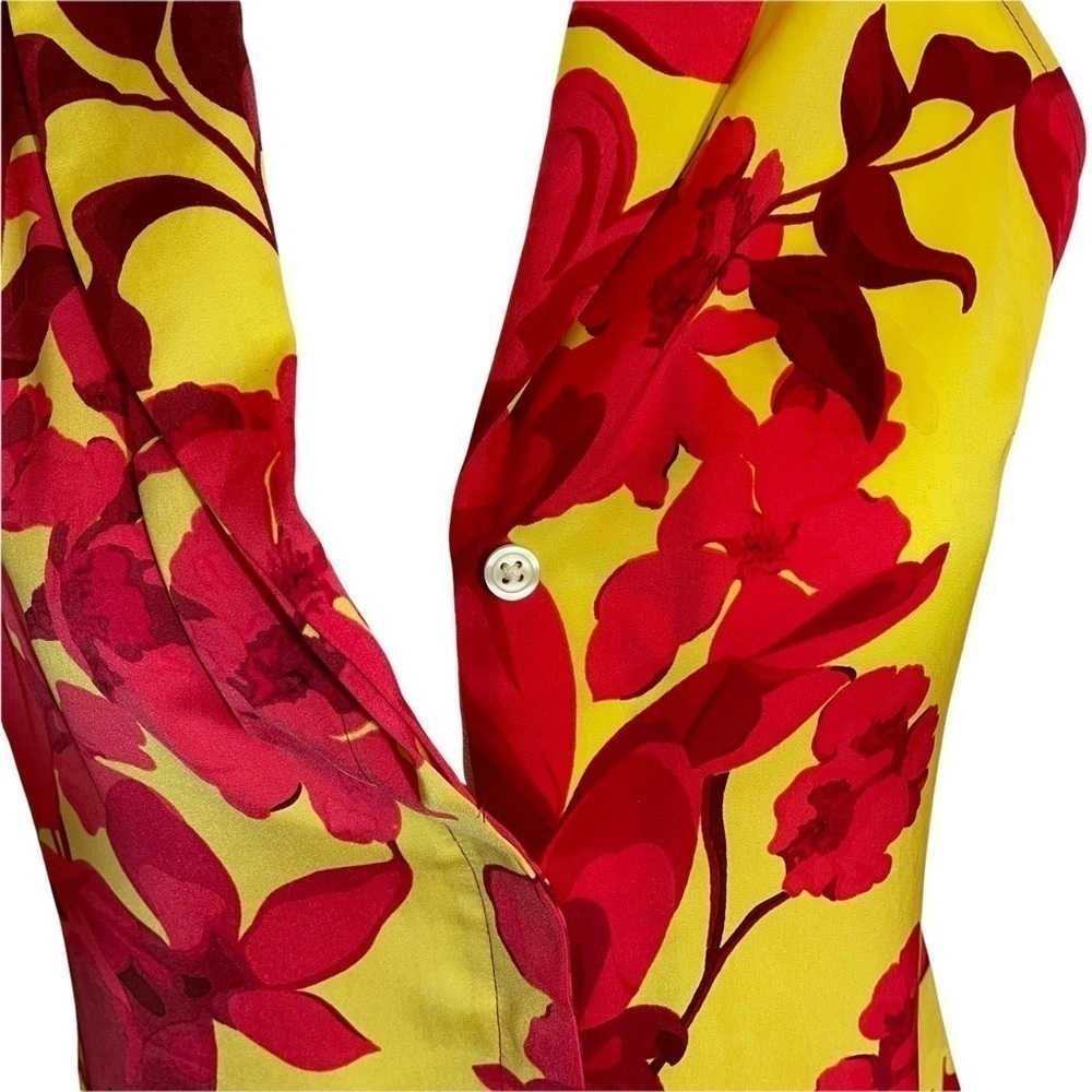 Banana Republic Sleeveless Yellow and Pink Hawaiian Flowery Racerback Top Size 0 - Picture 3 of 11